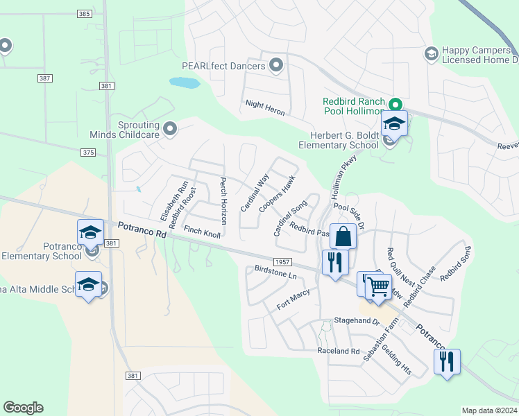 map of restaurants, bars, coffee shops, grocery stores, and more near 215 Coopers Hawk in San Antonio