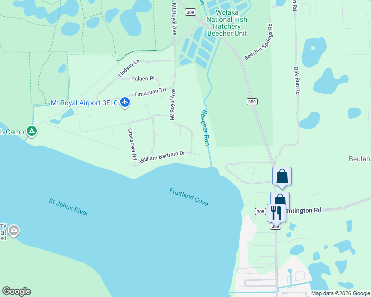 map of restaurants, bars, coffee shops, grocery stores, and more near 113 William Bartram Drive in Crescent City