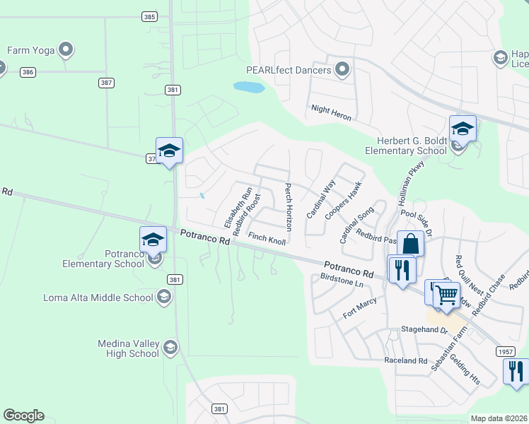 map of restaurants, bars, coffee shops, grocery stores, and more near 136 Golden Wren in San Antonio
