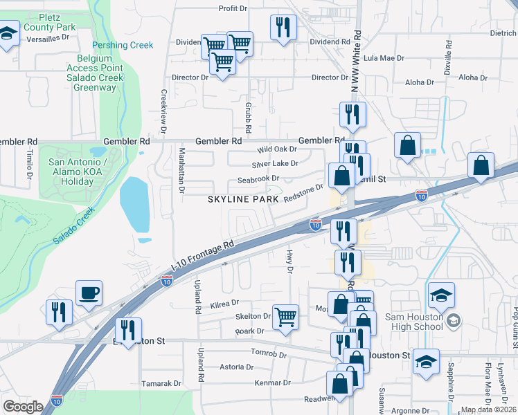 map of restaurants, bars, coffee shops, grocery stores, and more near 510 Goldleaf Drive in San Antonio
