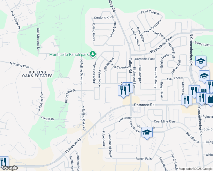 map of restaurants, bars, coffee shops, grocery stores, and more near 159 Palazzo Torre in San Antonio