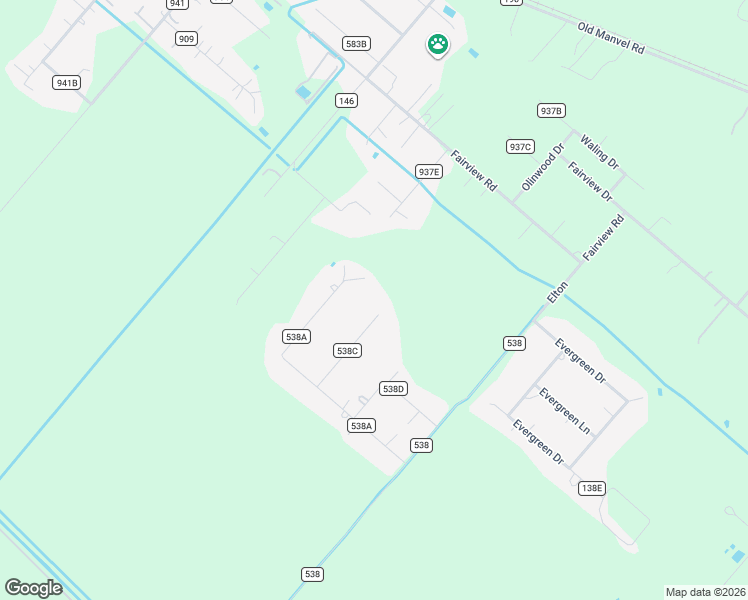 map of restaurants, bars, coffee shops, grocery stores, and more near 5416 County Road 538C in Alvin