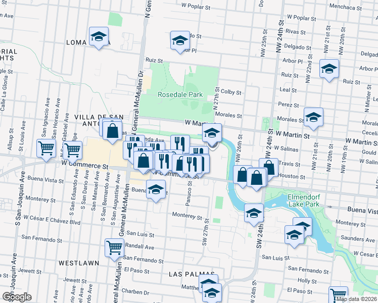 map of restaurants, bars, coffee shops, grocery stores, and more near 114 Faust Avenue in San Antonio