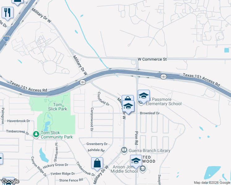 map of restaurants, bars, coffee shops, grocery stores, and more near 413 Rene Levy in San Antonio