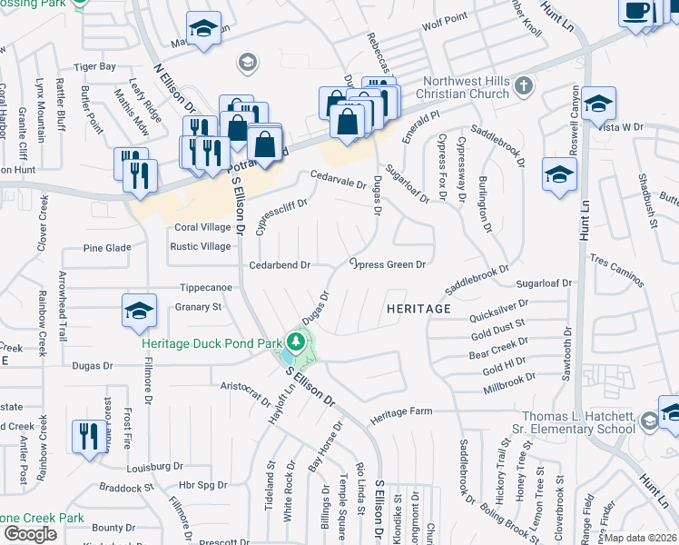 map of restaurants, bars, coffee shops, grocery stores, and more near 9806 Dugas Drive in San Antonio