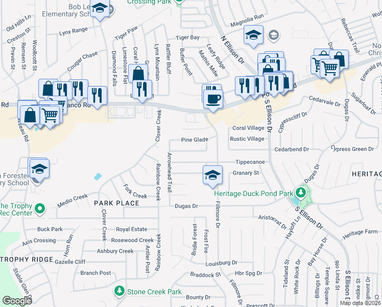 map of restaurants, bars, coffee shops, grocery stores, and more near 10435 Tippecanoe in San Antonio