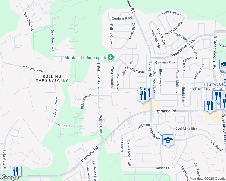 map of restaurants, bars, coffee shops, grocery stores, and more near 166 Palma Noce in San Antonio