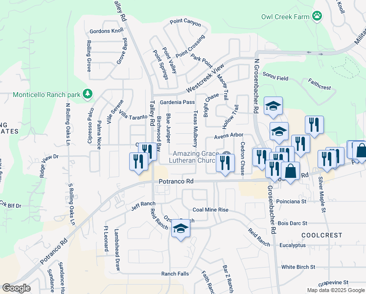 map of restaurants, bars, coffee shops, grocery stores, and more near 12622 Scarlet Sage in San Antonio