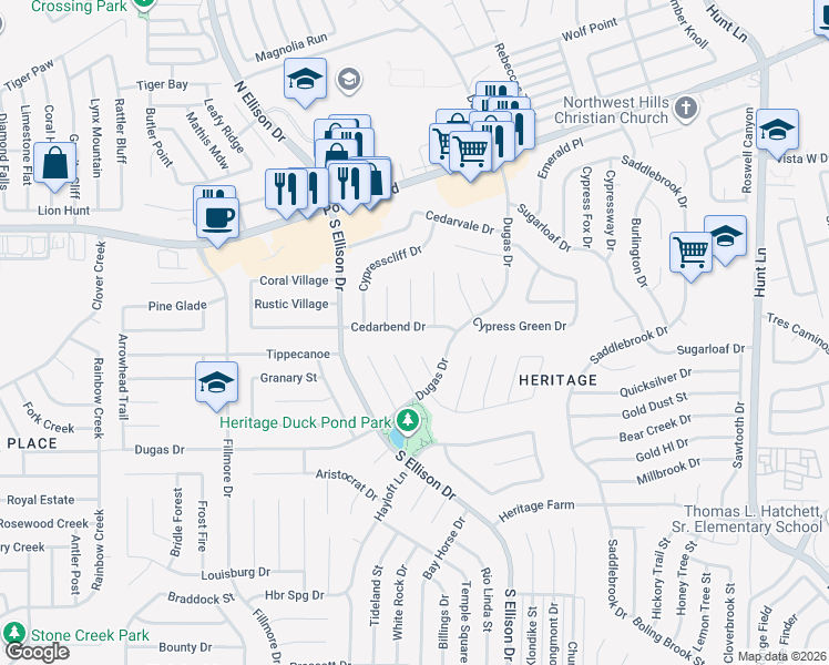map of restaurants, bars, coffee shops, grocery stores, and more near 803 Little Angel Cove in San Antonio