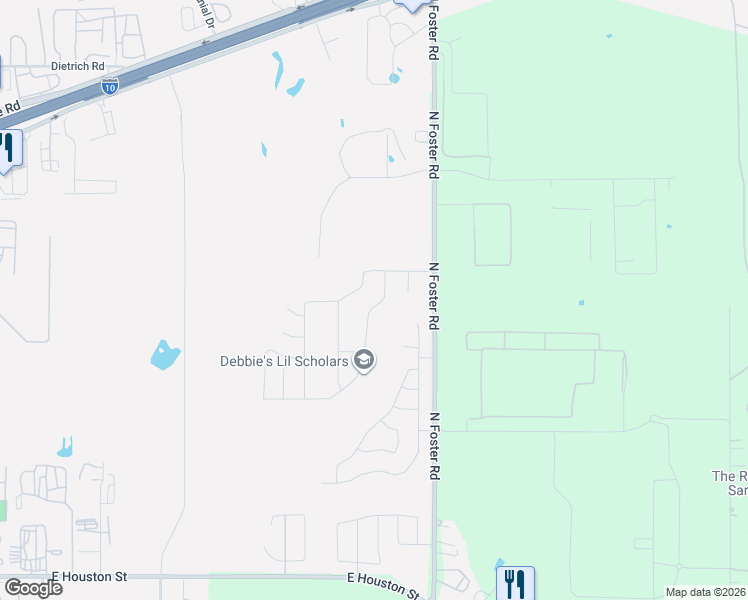 map of restaurants, bars, coffee shops, grocery stores, and more near 1001-1237 North Foster Road in San Antonio