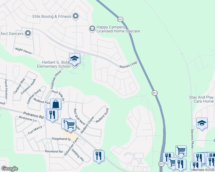 map of restaurants, bars, coffee shops, grocery stores, and more near 14818 Fronted Goose in San Antonio