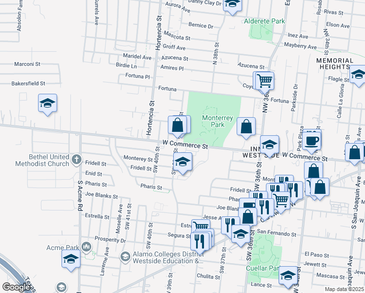map of restaurants, bars, coffee shops, grocery stores, and more near 6060 West Commerce Street in San Antonio