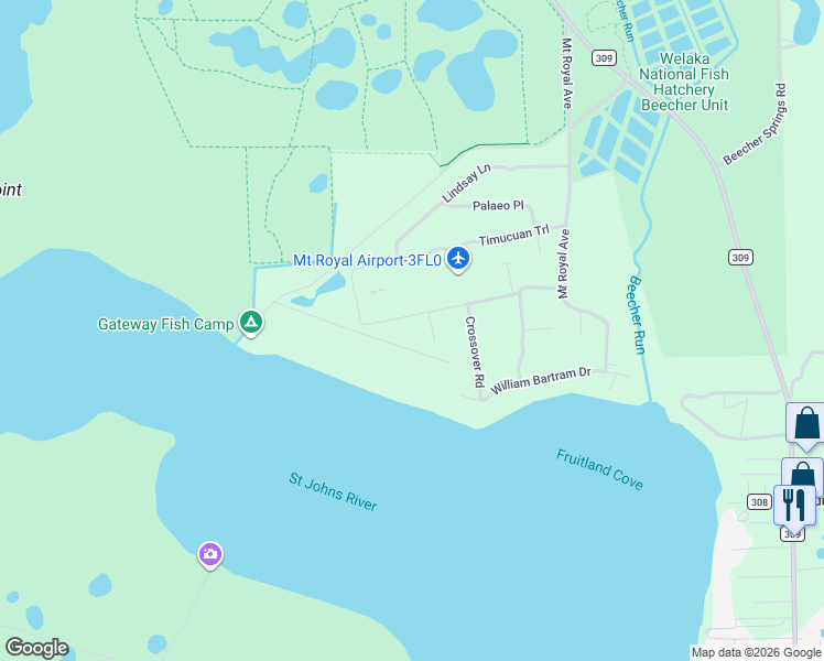 map of restaurants, bars, coffee shops, grocery stores, and more near 133 Temple Mound in Crescent City