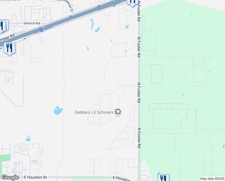 map of restaurants, bars, coffee shops, grocery stores, and more near 1001-1237 North Foster Road in San Antonio