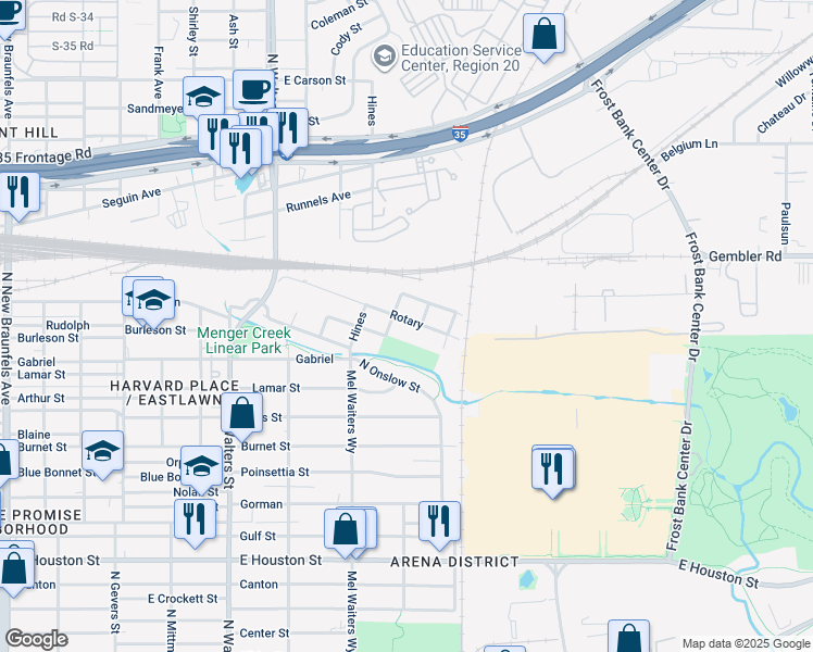 map of restaurants, bars, coffee shops, grocery stores, and more near 522 Rotary in San Antonio
