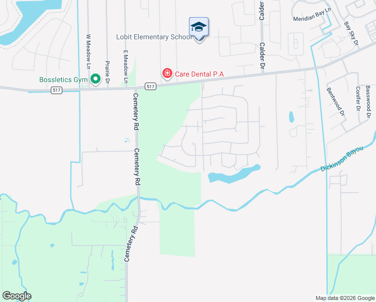 map of restaurants, bars, coffee shops, grocery stores, and more near 1815 Oakdale Mist Drive in Dickinson
