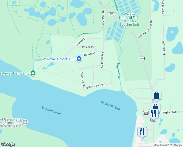 map of restaurants, bars, coffee shops, grocery stores, and more near 120 Indian Mound Drive in Crescent City