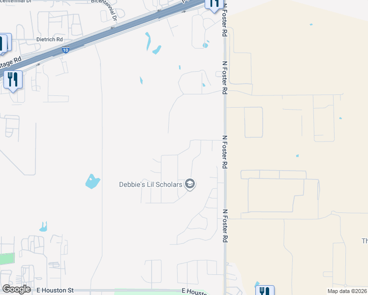 map of restaurants, bars, coffee shops, grocery stores, and more near 1001-1237 North Foster Road in San Antonio