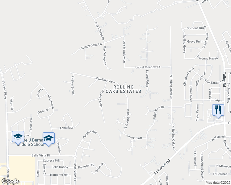 map of restaurants, bars, coffee shops, grocery stores, and more near 213 North Rolling View in San Antonio