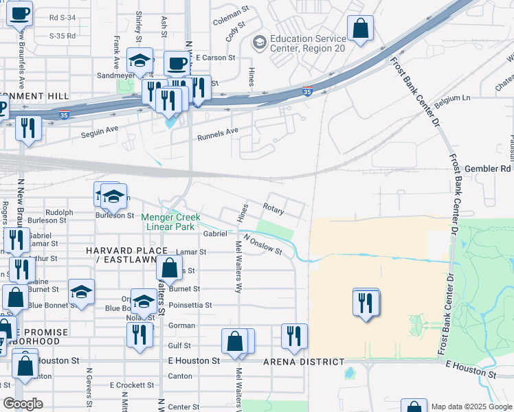 map of restaurants, bars, coffee shops, grocery stores, and more near 419 Muegge in San Antonio