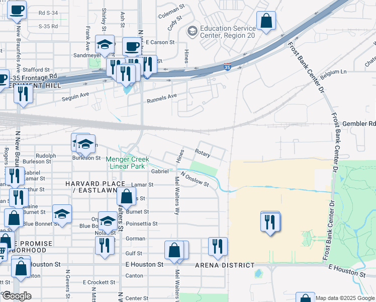map of restaurants, bars, coffee shops, grocery stores, and more near 419 Muegge in San Antonio