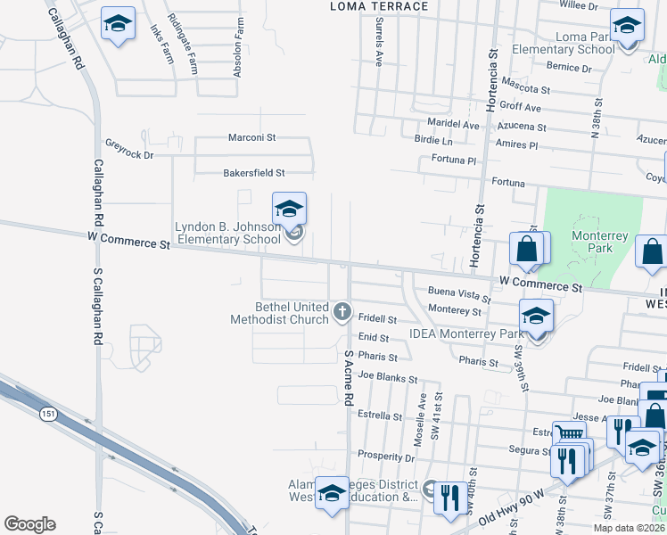 map of restaurants, bars, coffee shops, grocery stores, and more near 102 Money Lane in San Antonio