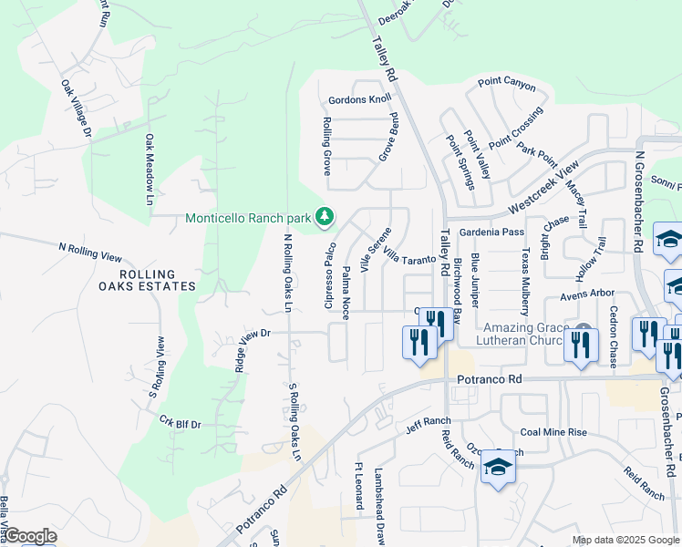 map of restaurants, bars, coffee shops, grocery stores, and more near 251 Palma Noce in San Antonio