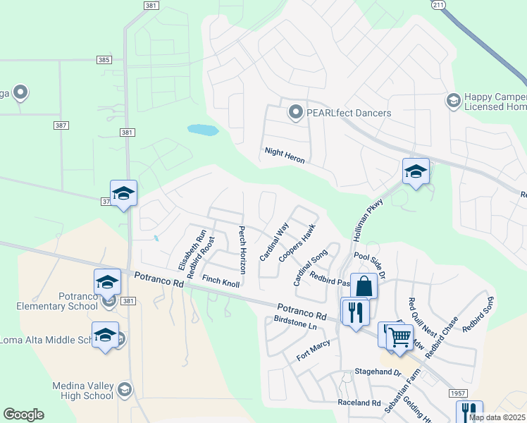 map of restaurants, bars, coffee shops, grocery stores, and more near 130 Osprey Haven in San Antonio
