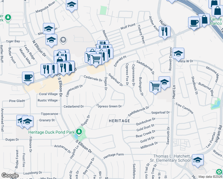 map of restaurants, bars, coffee shops, grocery stores, and more near 10038 Aztec Village in San Antonio
