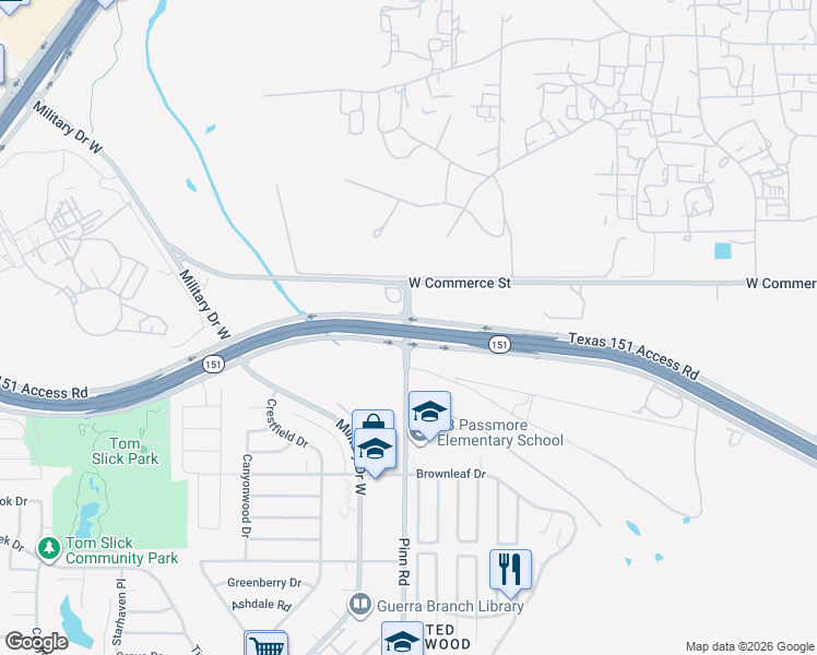 map of restaurants, bars, coffee shops, grocery stores, and more near 324 Pinn Road in San Antonio