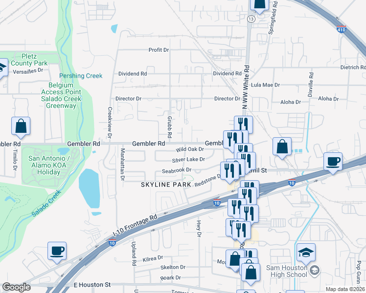 map of restaurants, bars, coffee shops, grocery stores, and more near in San Antonio
