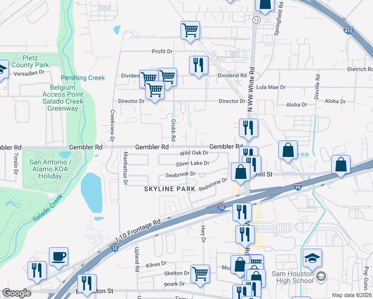 map of restaurants, bars, coffee shops, grocery stores, and more near in San Antonio