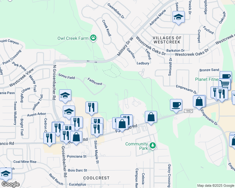 map of restaurants, bars, coffee shops, grocery stores, and more near Potranco Road in San Antonio