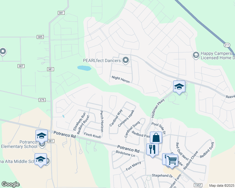 map of restaurants, bars, coffee shops, grocery stores, and more near 15507 Jane Grove in San Antonio