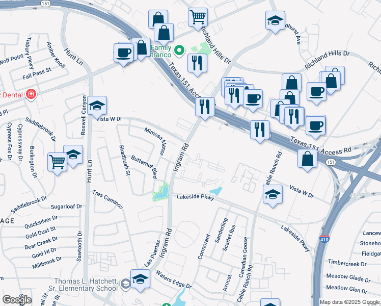 map of restaurants, bars, coffee shops, grocery stores, and more near 10018 Ingram Road in San Antonio