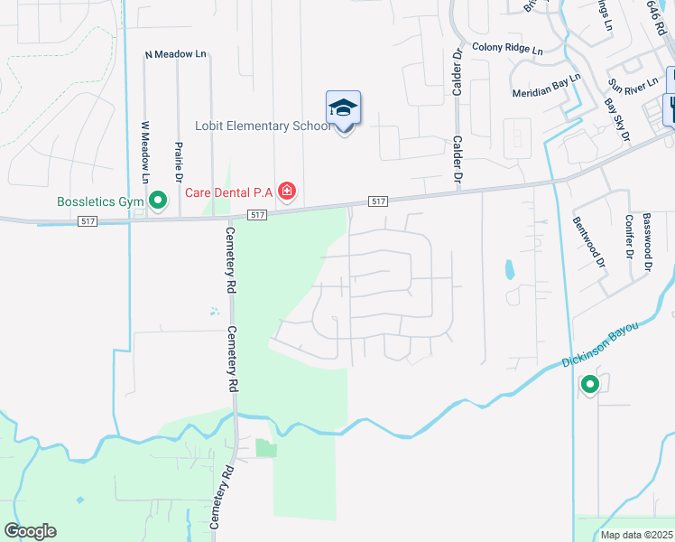 map of restaurants, bars, coffee shops, grocery stores, and more near 1807 Windy Pass Lane in Dickinson
