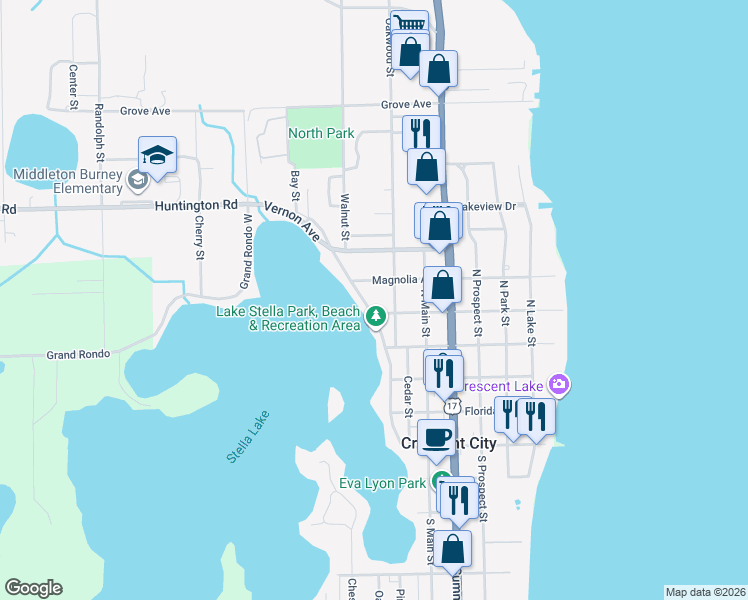 map of restaurants, bars, coffee shops, grocery stores, and more near 404 Grand Rondo East in Crescent City