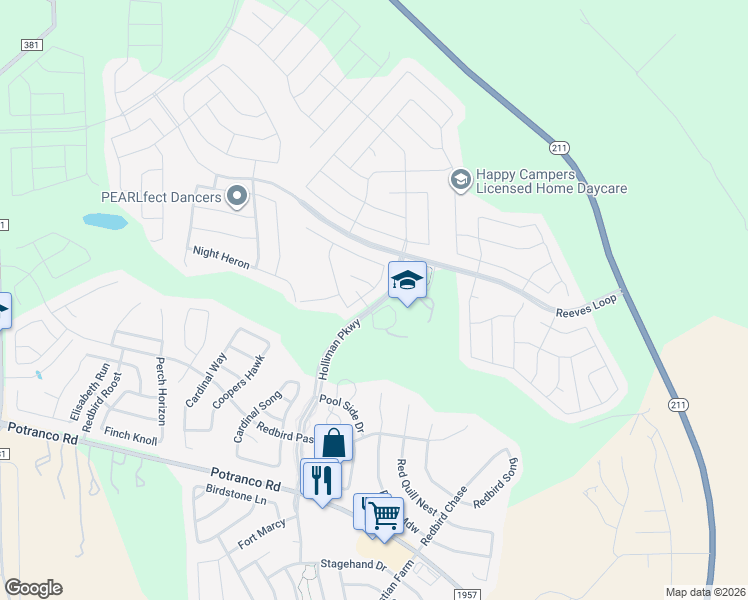 map of restaurants, bars, coffee shops, grocery stores, and more near 15118 Pinyon Jay in San Antonio