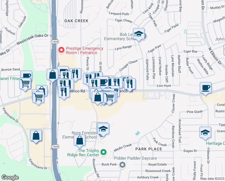 map of restaurants, bars, coffee shops, grocery stores, and more near 10722 Diamond Rock in San Antonio