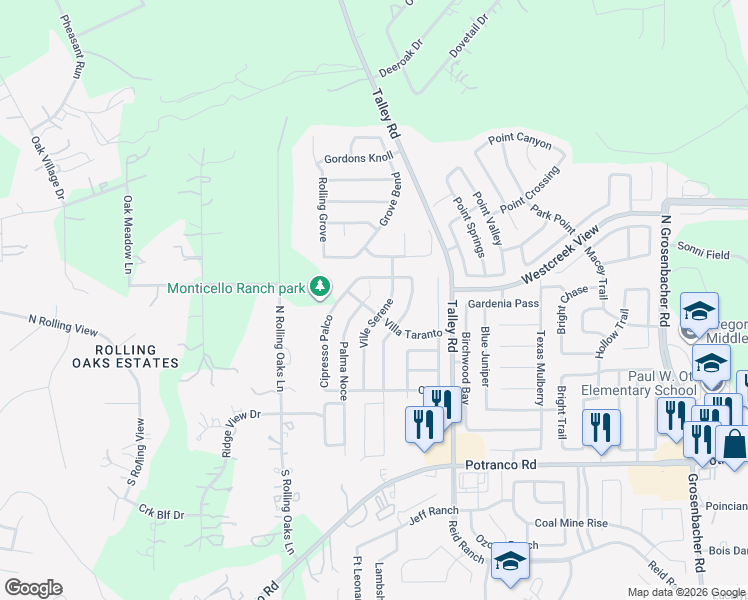 map of restaurants, bars, coffee shops, grocery stores, and more near 418 Palma Noce in San Antonio