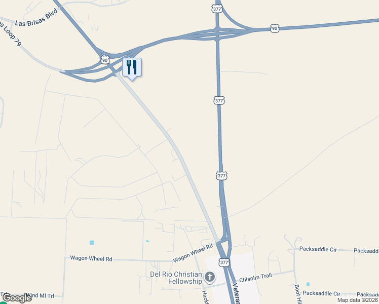 map of restaurants, bars, coffee shops, grocery stores, and more near U.S. 90 in Del Rio