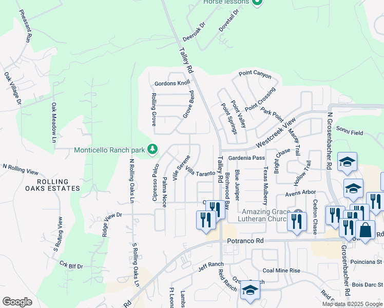 map of restaurants, bars, coffee shops, grocery stores, and more near 326 Ville Serene in San Antonio