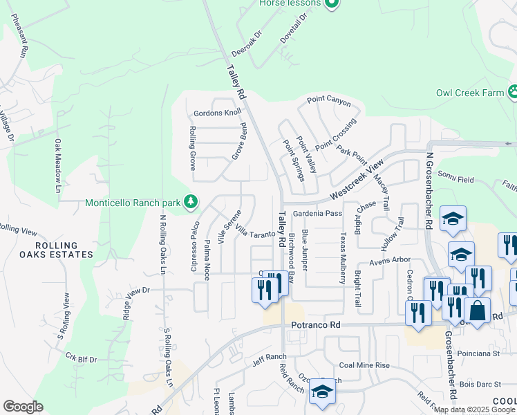 map of restaurants, bars, coffee shops, grocery stores, and more near 346 Fontana Albero in San Antonio