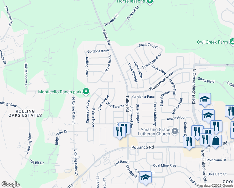 map of restaurants, bars, coffee shops, grocery stores, and more near 346 Fontana Albero in San Antonio
