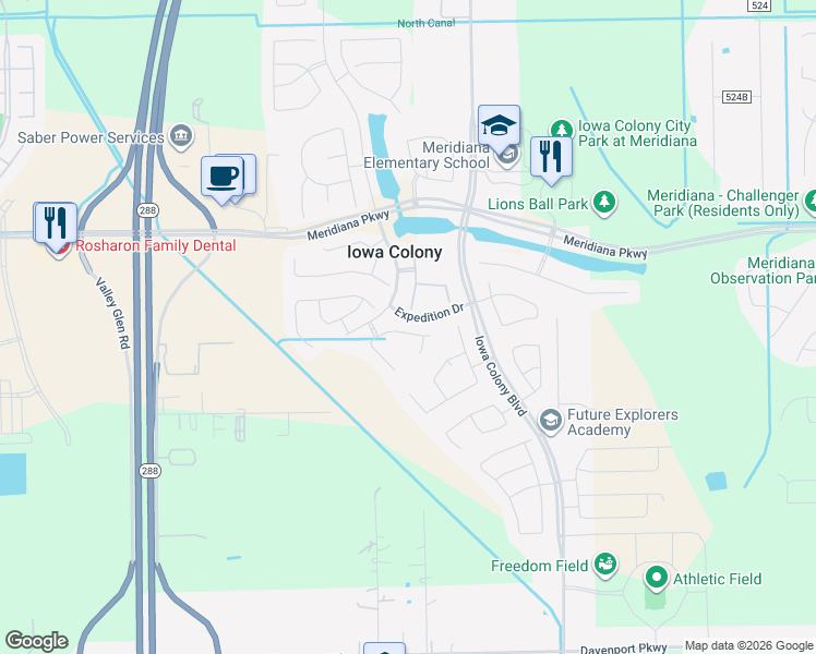 map of restaurants, bars, coffee shops, grocery stores, and more near 10119 Hooke Drive in Rosharon