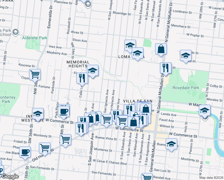 map of restaurants, bars, coffee shops, grocery stores, and more near 247 N San Horacio Ave in San Antonio