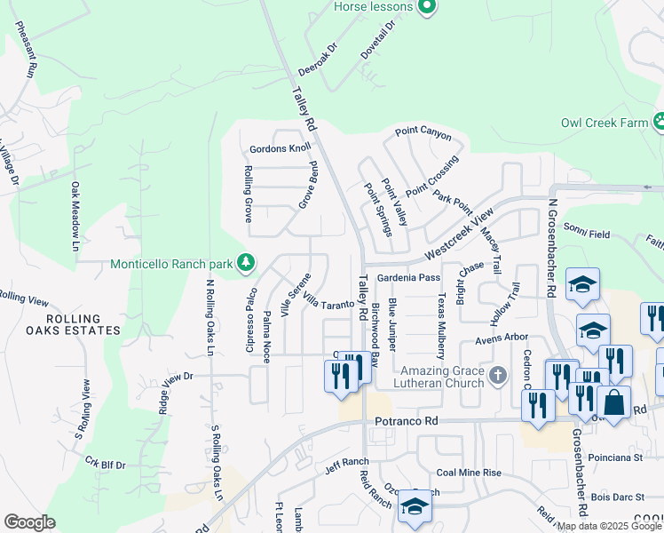 map of restaurants, bars, coffee shops, grocery stores, and more near 346 Fontana Albero in San Antonio