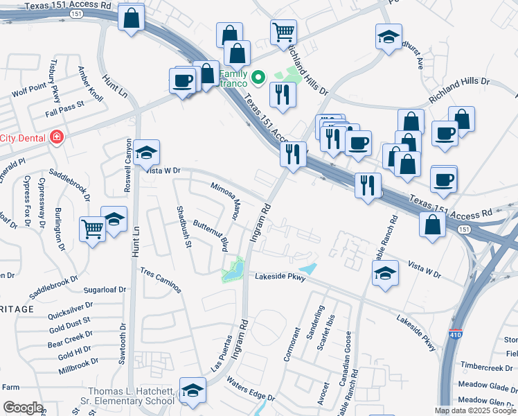 map of restaurants, bars, coffee shops, grocery stores, and more near 8902 Catkin Mdw in San Antonio