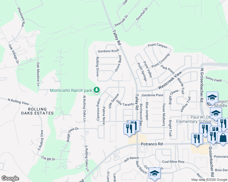map of restaurants, bars, coffee shops, grocery stores, and more near 418 Palma Noce in San Antonio