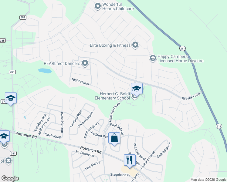 map of restaurants, bars, coffee shops, grocery stores, and more near 323 Whistling Duck in San Antonio